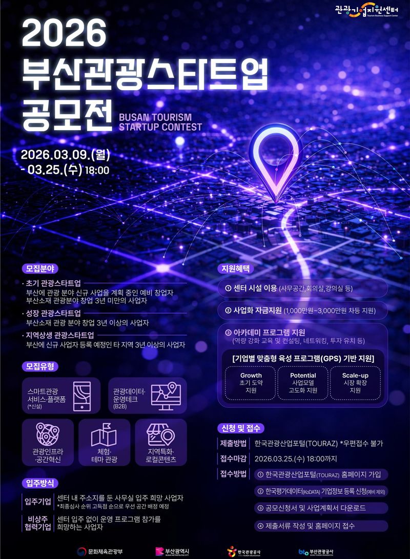 창의적 지역 관광 스타트업 육성 ‘2026 부산관광스타트업 공모전’