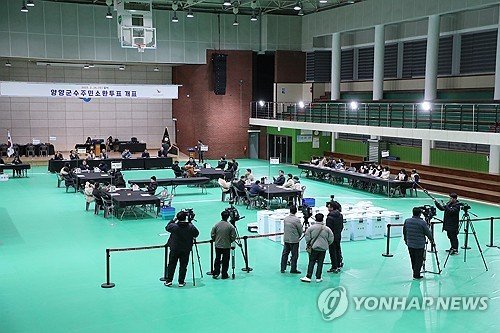 양양군수 주민소환투표 개표소 (출처=연합뉴스)