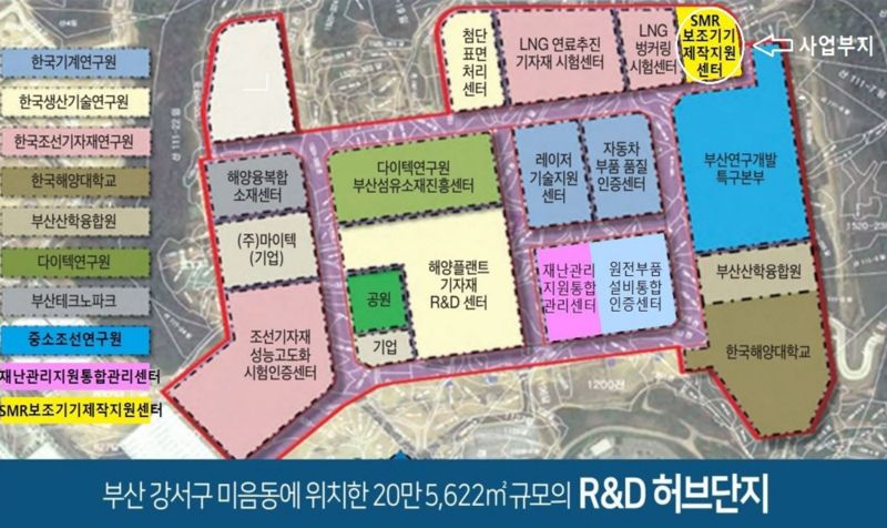 부산 강서구 미음동에 전국 최초로 들어서는 ‘소형모듈원자로(SMR) 보조기기 제작지원센터’ 위치도. 부산시 제공