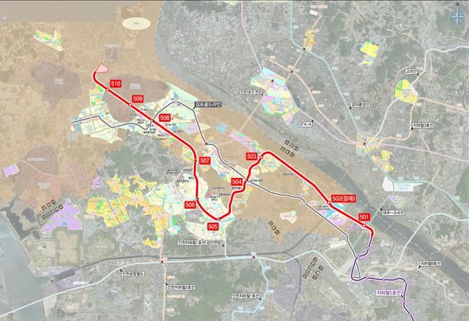 서울5호선 김포검단 연장선 노선도. 인천시 제공.