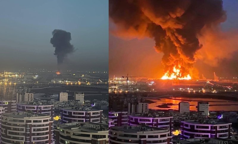 지난 1일 이라크 에르빌 공항이 이란의 공격을 받은 뒤 같은 시기 소셜미디어에 유포된 똑같은 구도의 두 사진. AFP통신은 분석 결과 우측 이미지에 AI가 사용돼 불길과 연기를 과장되게 표현했다고 결론지었다. (출처=소셜미디어 엑스)