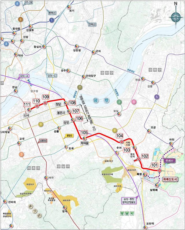 위례신사선 도시철도 사업개요 및 위치도. 국토부 제공