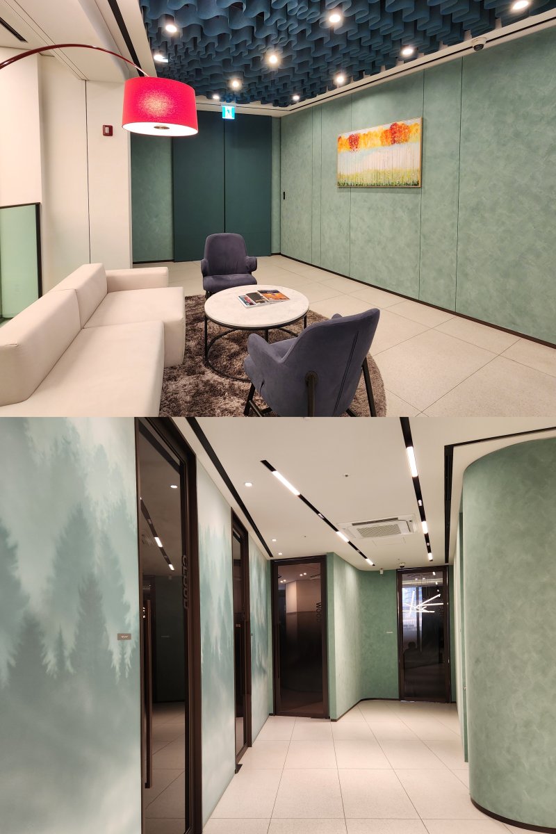 삼성증권 판교금융센터 SNI지점 입구·로비·상담실(사진 위부터)