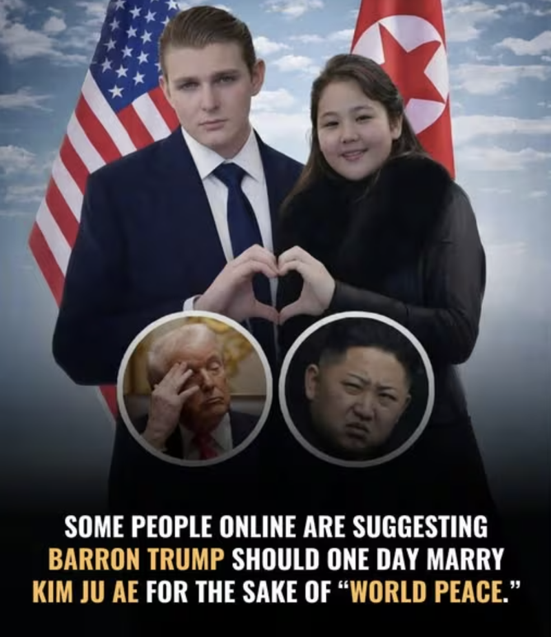 미국과 이란의 군사적 충돌 상황에서 도널드 트럼프의 아들 배런 트럼프와 김정은 북한 국무위원장의 딸 김주애를 대상으로 한 온라인 콘텐츠가 확산되고 있다. /사진=페이스북 캡처