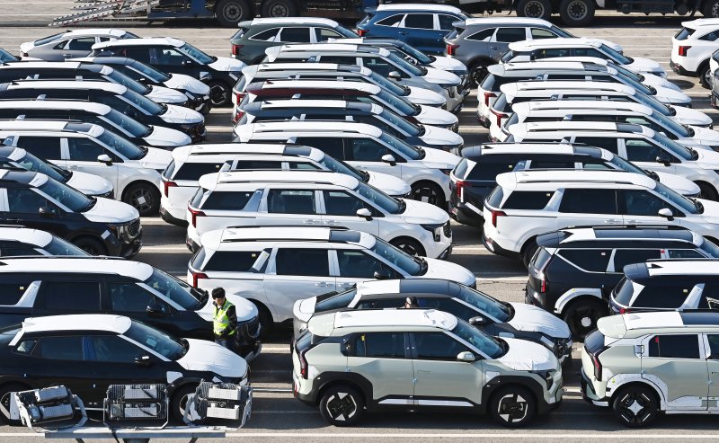 [평택=뉴시스] 김종택기자 = 경기 평택항 자동차전용부두에 수출용 차량이 세워져 있는 모습. 2025.12.01. jtk@newsis.com