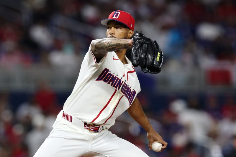 도미니카공화국 선발 투수 크리스토페르 산체스가 한국전에서 역투하고 있다.연합뉴스