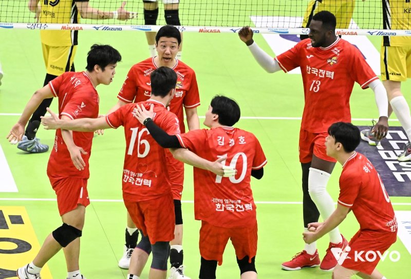 득점 후 기뻐하는 한국전력 선수들 (출처=연합뉴스)