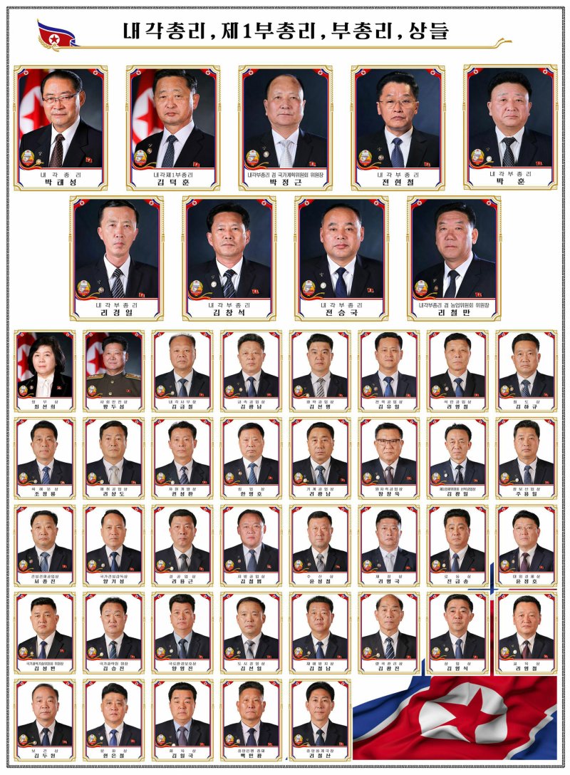 (평양 노동신문=뉴스1) = 북한이 지난 22~23일에 진행한 최고인민회의 1기 1차 회의에서 단행한 내각 인선 내용을 노동당 기관지 노동신문을 통해 공개했다. [국내에서만 사용가능. 재배포 금지. DB 금지. For Use Only in the Republic of Korea. Redistribution Prohibited] rodongphoto@news1.kr