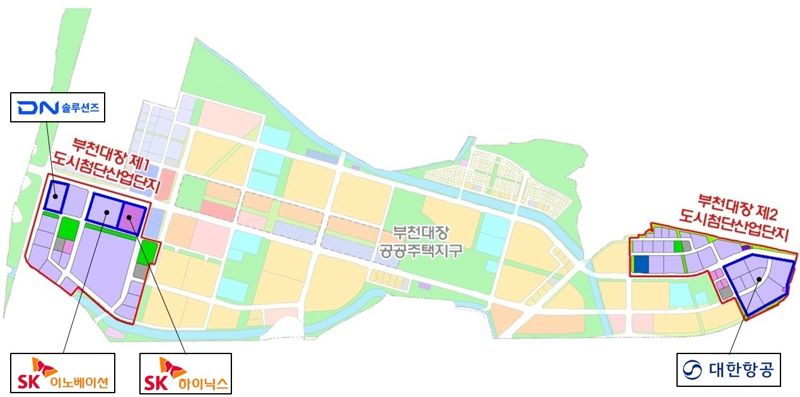부천대장 도시첨단산업단지에 입주하는 기업 위치가 표기된 평면도. 부천시 제공