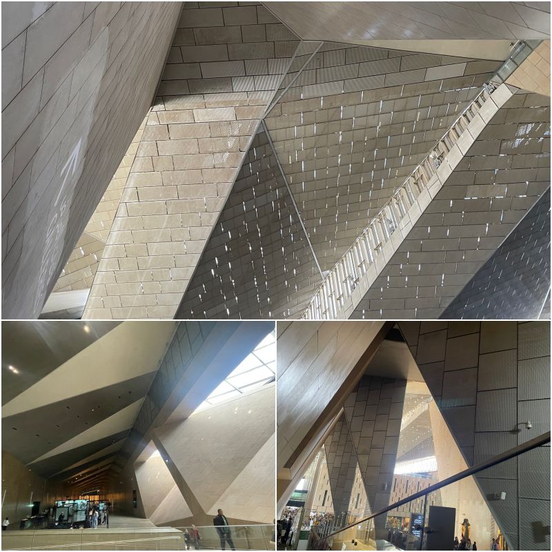 지난해 11월 정식 개관한 이집트대박물관의 핵심 개념은 '피라미드'다. 곳곳에 삼각형 패턴이 구현돼 있다. /사진=서윤경 기자