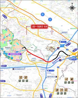 오는 8일 개통하는 검단∼드림로간 연결도로 위치도. 인천시 제공.