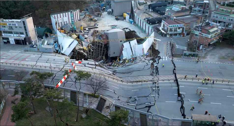 경기 광명시 일직동 신안산선 5-2공구 2아치터널 붕괴 사고 현장 항공사진. 국토교통부 제공
