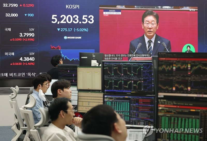 딜링룸에 나오는 대통령 추경 시정연설 (출처=연합뉴스)