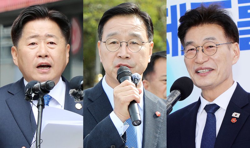 오영훈 예비후보(왼쪽)와 위성곤 국회의원(더불어민주당·제주 서귀포시·3선), 문대림 국회의원(더불어민주당·제주 제주시 갑·초선). 이번 더불어민주당 제주도지사 후보 경선에 권리당원은 온라인과 ARS, 일반 도민은 받는 ARS 방식으로 8일부터 10일까지 사흘간 투표에 참여한다. /사진=뉴스1