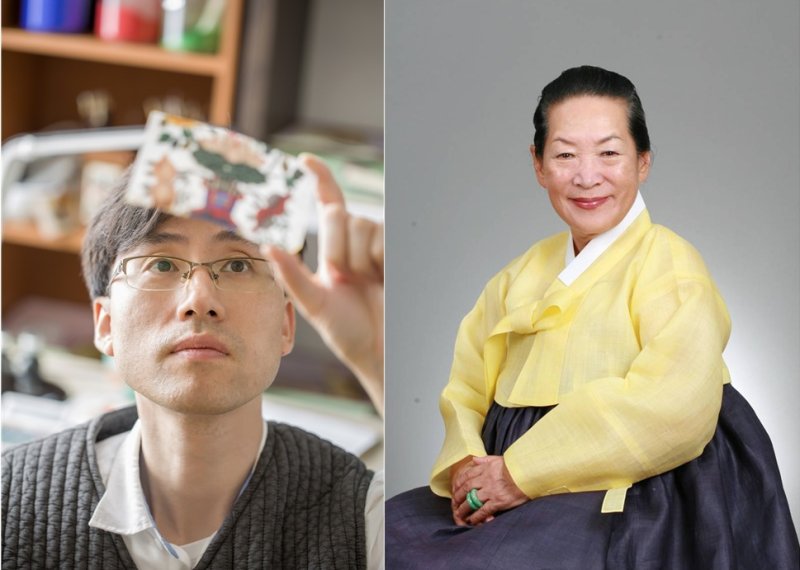화각장 보유자 한기덕씨(왼쪽)와 궁중채화 보유자 황을순씨. 국가유산청 제공