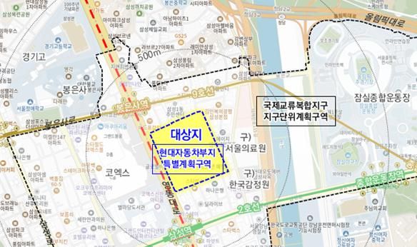 현대차그룹 글로벌비즈니스콤플렉스(GBC) 위치도. 서울시 제공