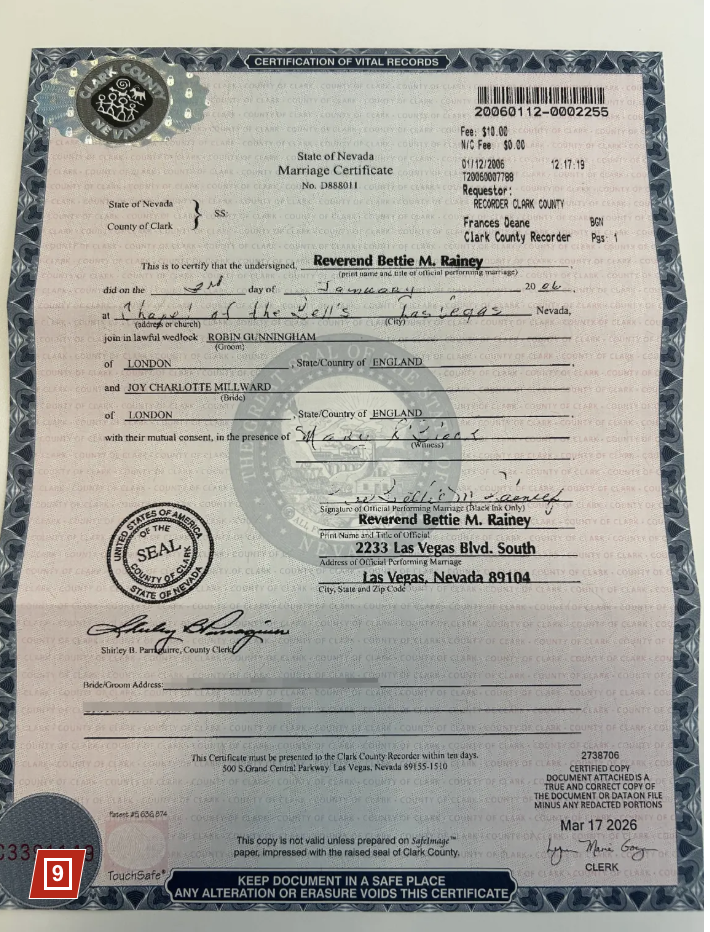 뉴욕포스트가 뱅크시로 추정되는 영국의 로빈 거닝햄 결혼 증명서를 입수해 보도했다. /사진=뉴욕포스트 캡처