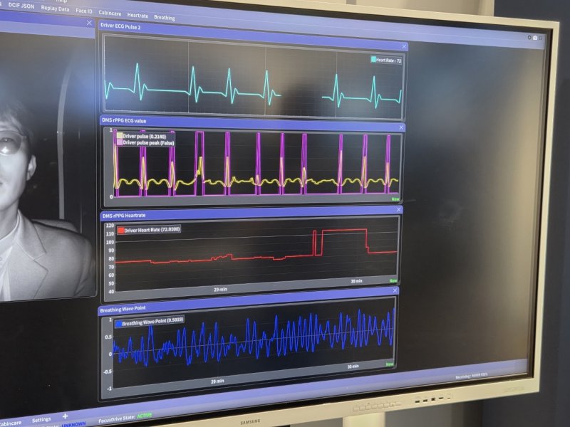 운전자 모니터링 시스템과 삼성전자 모바일 헬스 기술이 적용돼 안전과 편의 등 운전자 경험을 지원하는 '하만 레디 케어'가 운전자 상태를 파악하고 있다.2026. 4. 8/뉴스1 황진중 기자