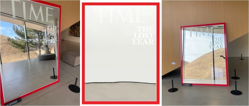 지난 3월 16일까지 오아르미술관에 전시된 미국 작가 멍고 톰슨의 작품 '잃어버린 1년'에 대릉원 고분군이 보인다. /사진=서윤경 기자·오아르미술관