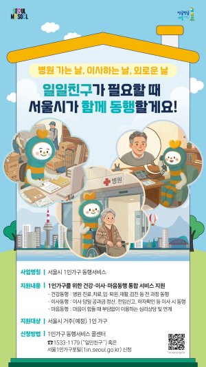 서울시는 1인가구 증가추세에 맞춰 생활밀착형 '동행서비스'의 지원 분야를 건강에 이어 이사와 정서로 넓힌다. 뉴스1