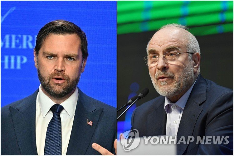 밴스 미국 부통령(왼쪽)과 모하마드 바게르 갈리바프 이란 의회 의장 (출처=연합뉴스)