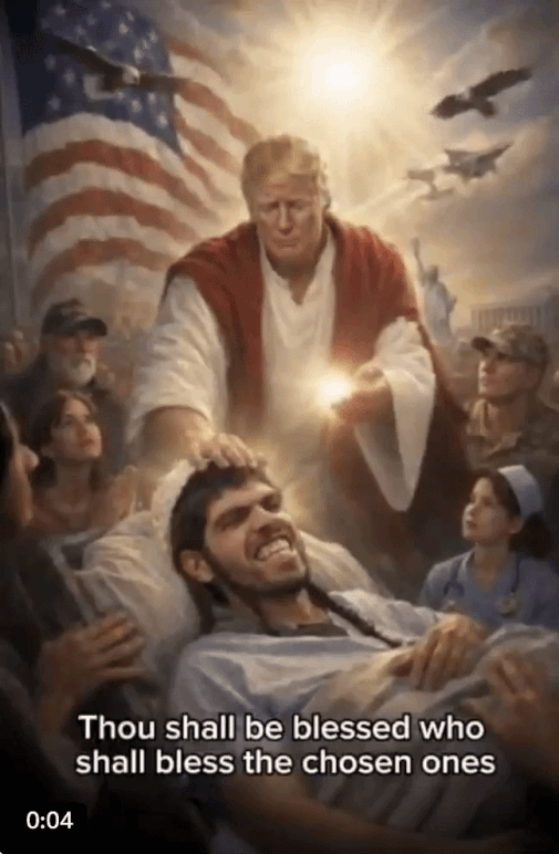 도널드 트럼프 대통령이 AI로 생성한 이미지를 SNS에 올린 뒤 네티즌들은 자신을 예수로 표현한 트럼프 대통령을 조롱하는 사진이나 영상을 잇따라 올렸다. /영상=X 캡처