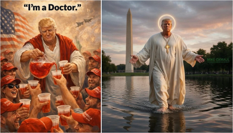 도널드 트럼프 대통령이 AI로 생성한 이미지를 SNS에 올린 뒤 네티즌들은 자신을 예수로 표현한 트럼프 대통령을 조롱하는 사진이나 영상을 잇따라 올렸다. /사진=스레드 캡처