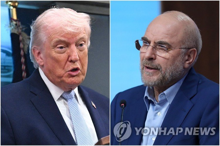 트럼프 미국 대통령(왼쪽)과 모하마드 바게르 갈리바프 이란 의회 의장 (출처=연합뉴스)