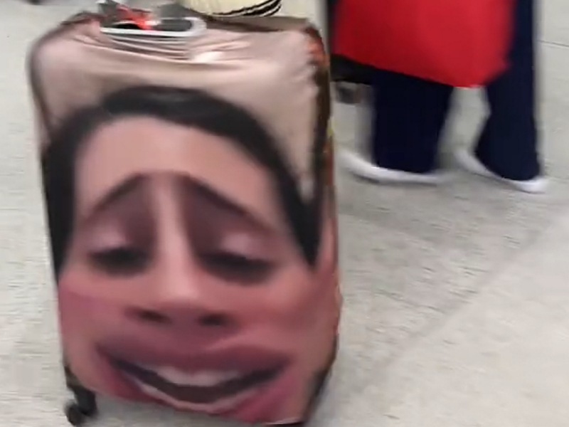 해외에서 자신의 우스꽝스러운 얼굴 사진을 여행 가방 커버로 제작해 사회관계망서비스(SNS)에 인증하는 이른바 '어글리 페이스(Ugly Face)' 유행이 빠르게 확산하고 있다. /사진=틱톡(fridushh)