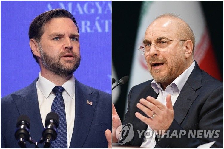 밴스 미국 부통령(왼쪽)과 모하마드 바게르 갈리바프 이란 의회 의장 (출처=연합뉴스)