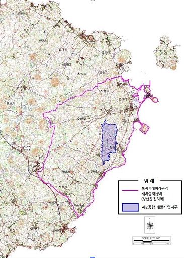 제주 제2공항 건설예정지와 토지거래 허가구역. 서귀포시 성산읍 토지거래허가구역은 2015년 제주 제2공항 건설계획 발표 이후 투기성 거래와 지가 급등을 막기 위해 지정됐다. 제주도는 해제 지역의 거래동향과 지가 변동률을 정기 모니터링할 방침이다. /사진=뉴스1
