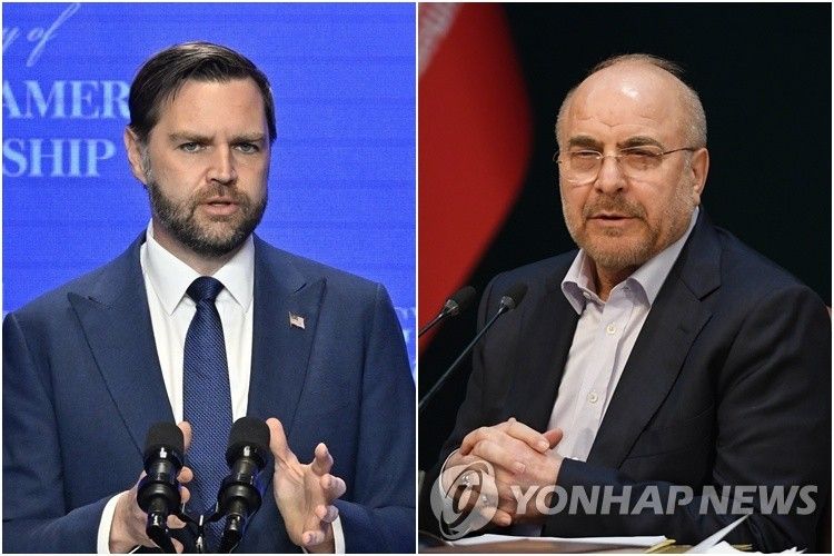 밴스 미국 부통령(왼쪽)과 모하마드 바게르 갈리바프 이란 의회 의장 (출처=연합뉴스)