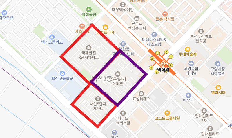 흰돌마을 3·4·5단지 위치도. 네이버지도 갈무리