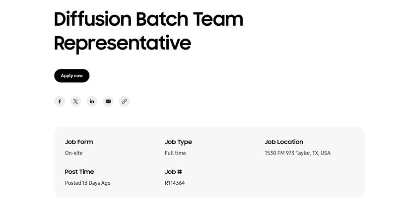 [서울=뉴시스]삼성전자 공식 채용 사이트 내 테일러 공장 확산 공정 (Diffusion Batch) 팀장 채용 공고. (사진=삼성전자 채용 사이트 캡처) 2026.04.22. photo@newsis.com *재판매 및 DB 금지
