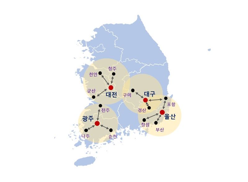 4대 과학기술원 중심 전국 확산 지도(중소벤처기업부 제공)