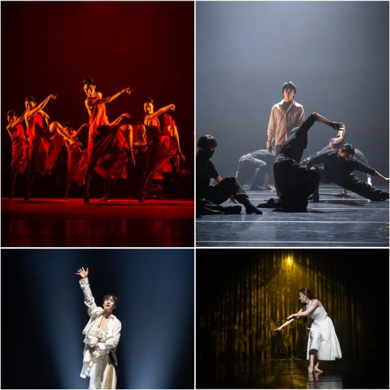 대극장부문 수상자: 좌측 상단 최우수작품상, 관객특별상 강지혜 '소멸의 시간', 우측 상단 우수작품상 조인호 '숨의 항로', 좌우측 하단 각 Best Dance 춤연기상 조한진, 장민혜 [사진제공=(사)한국춤협회]