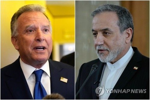 스티브 위트코프 미국 중동특사(왼쪽)와 아바스 아라그치 이란 외무부 장관 (출처=연합뉴스)