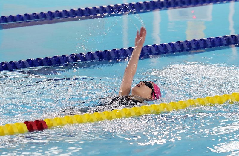 제2회 제주특별자치도 장애인체육대회 수영 종목에 참가한 선수가 힘차게 물살을 가르고 있다. 수영에서는 탐라중학교 배민준 선수가 대회신기록과 2관왕을 기록하며 최우수선수상을 받았다. /사진=제주특별자치도 제공