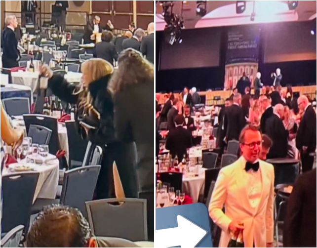 지난 26일(현지시간) 미국 백악관 기자단 만찬장서 총격 사건이 발생한 직후 참석자들 중 일부가 행사장에 남겨진 와인병을 챙기는 사람들이 포착됐다. /사진=X 캡처