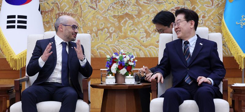 데미스 허사비스 구글 딥마인드 CEO가 27일 청와대에서 이재명 대통령을 예방하며 발언하고 있다. 뉴시스