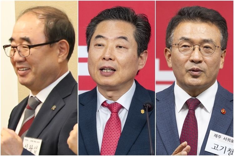 인천 계양을 심왕섭(왼쪽부터)·광주 광산을 안태욱·제주 서귀포 고기철 (출처=연합뉴스)