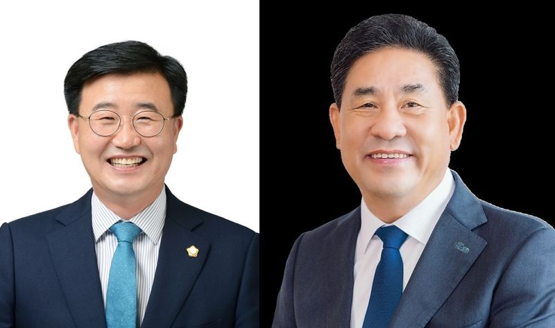 [완주=뉴시스] 무소속 출마를 저울질하고 있는 유의식 완주군의장(왼쪽)과 국영석 전 완주사랑지킴이운동본부장. *재판매 및 DB 금지