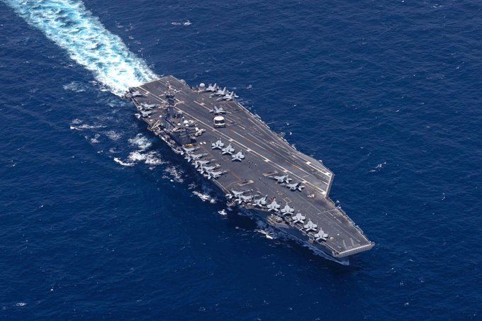 [워싱턴=뉴시스]미 중부사령부(CENTCOM)가 5일(현지 시간) 소셜미디어(SNS) 엑스(X)에 게재한 사진으로, 항공모함인 조지 H.W. 부시함이 아라비아해에서 전개되는 모습. (사진=미 중부사령부 X). 2026.05.05. *재판매 및 DB 금지
