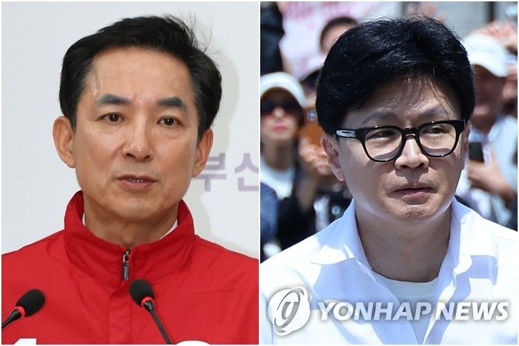 박민식 국민의힘 부산 북구갑 보궐선거 후보(왼쪽)과 한동훈 무소속 부산 북구갑 보궐선거 후보(오른쪽). 연합뉴스