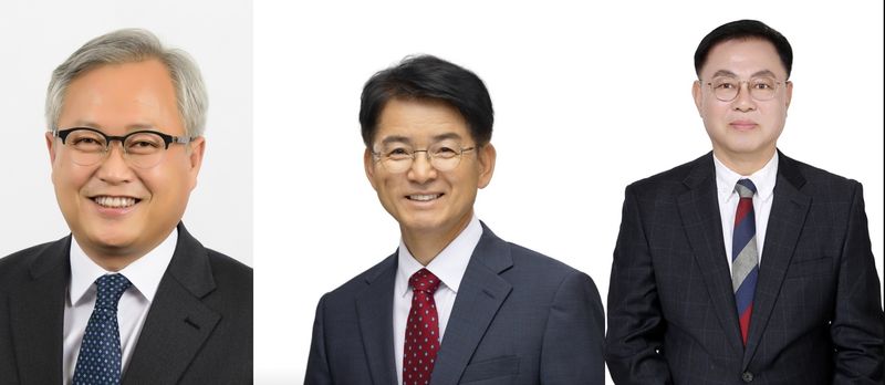 양양군수 선거전에서 맞붙은 더불어민주당 김정중 후보, 국민의힘 김호열 후보, 무소속 고제철 후보(사진 왼쪽부터). 뉴스1