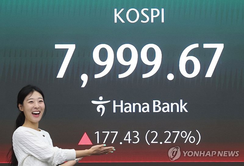 '8천 육박' 코스피, 오늘도 장중 최고치 (출처=연합뉴스)