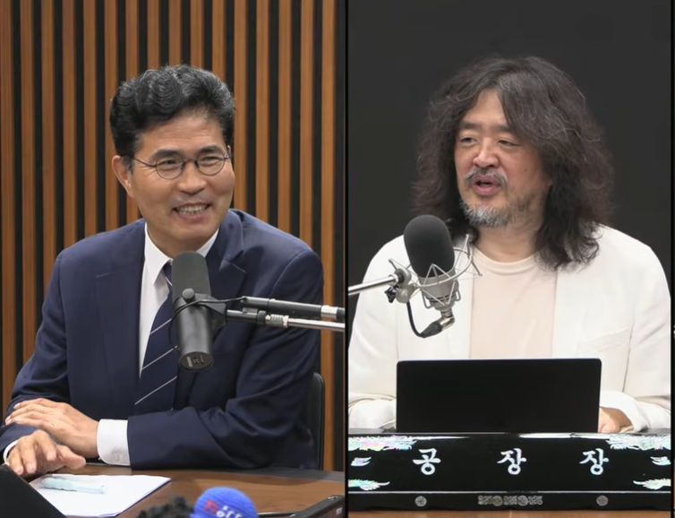 이원택 민주당 전북도지사 후보(왼쪽)가 '김어준의 겸손은 힘들다 뉴스공장'에 출연해 선거 관련 발언을 했다. 겸공 영상 발췌