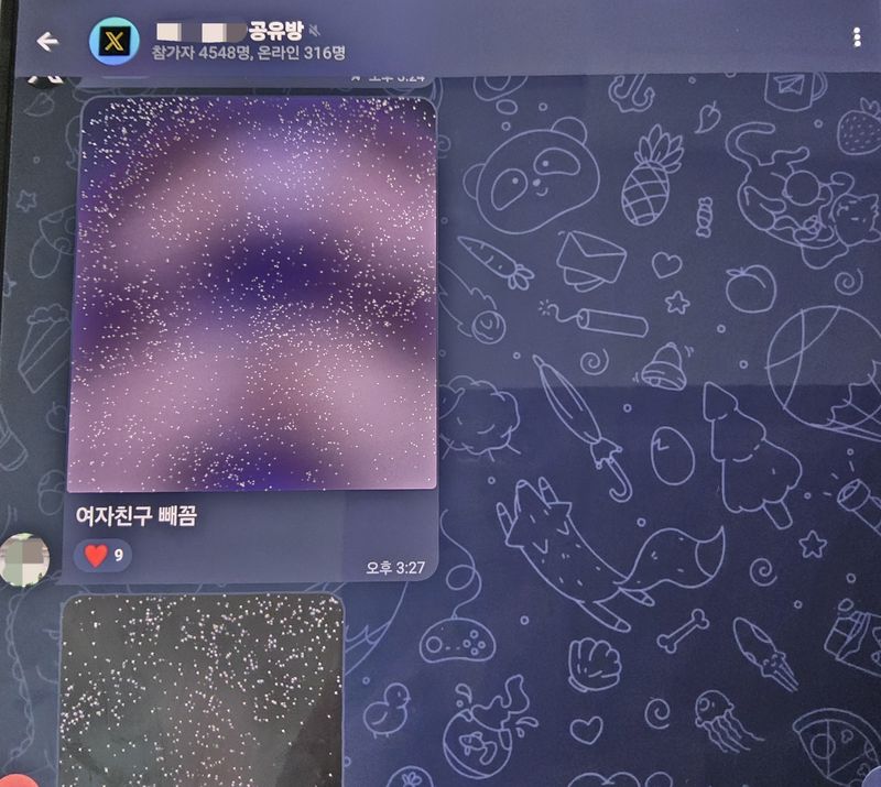 텔레그램에서 운영되는 한 사진·영상 공유방에 성적 이미지가 게시된 모습. 제보자 제공
