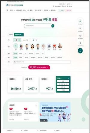 인천시가 14일부터 본격 운영에 들어가는 통합 일자리 서비스 '인천일자리플랫폼' 메인 화면. 인천시 제공.