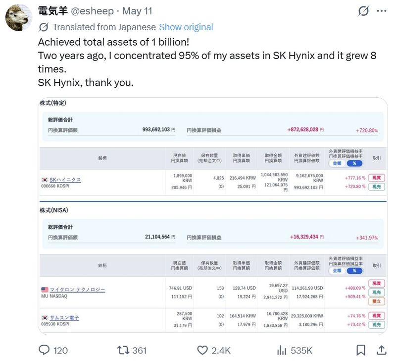 일본인 X 이용자의 계좌 인증글 화면 갈무리
